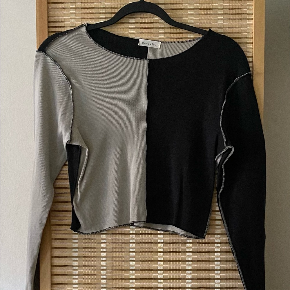 NWTS Black/Beige Crop Knit Top by Occasion, Size XL